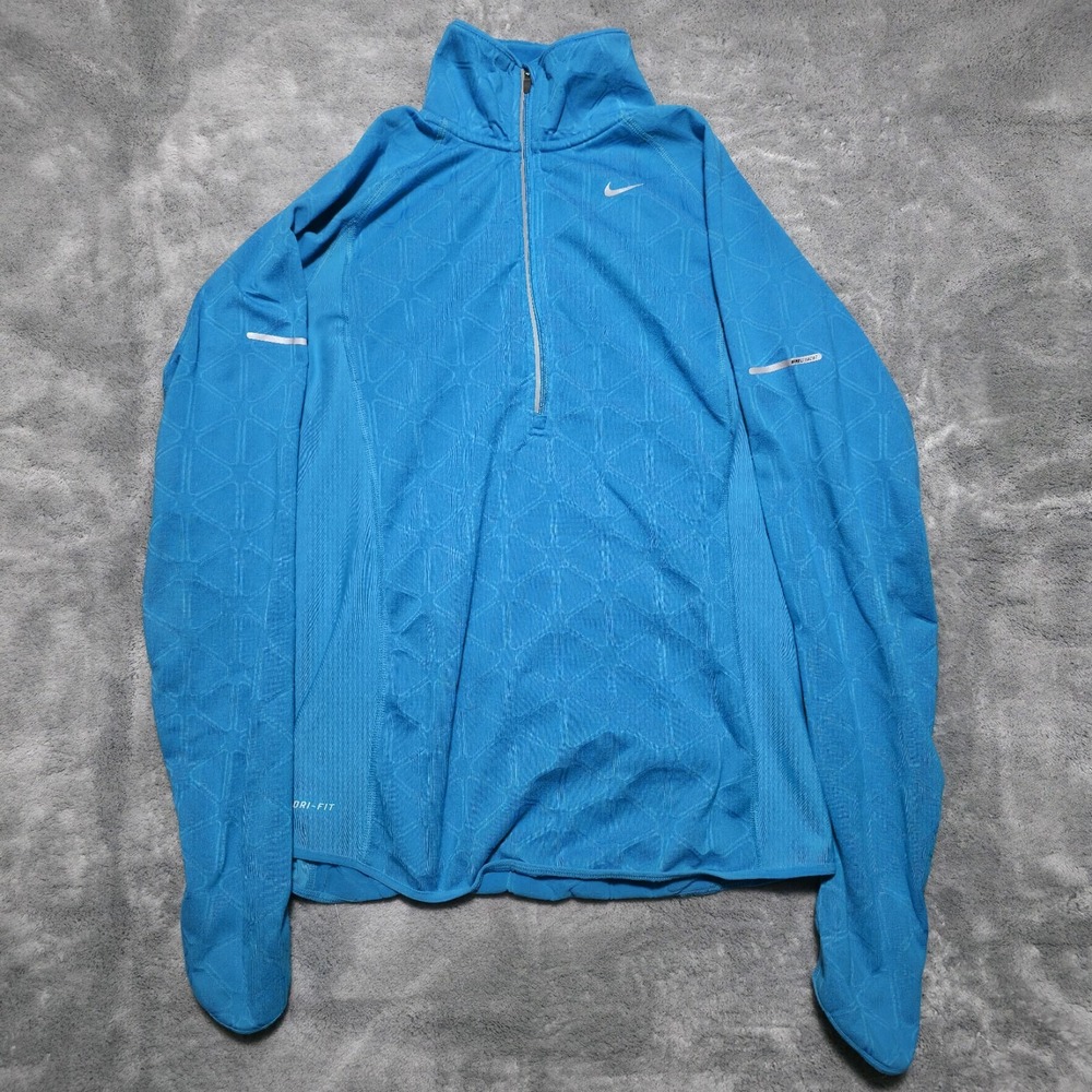 Nike Drifit Blue Teal Geometric Thermal 1/4 Zip Running Jacket Womens Medium